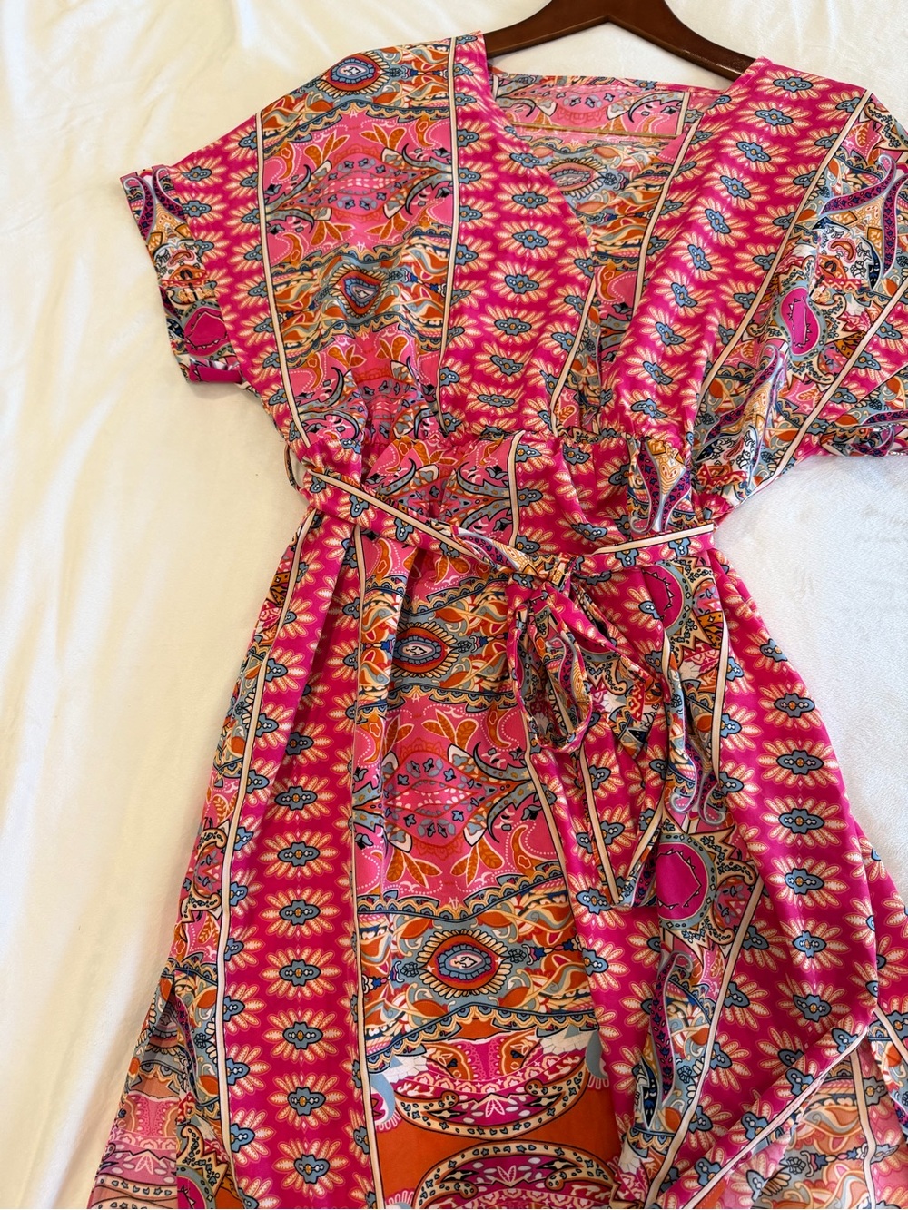 Cupshe Pink Paisley Maxi Wrap Dress with Belt